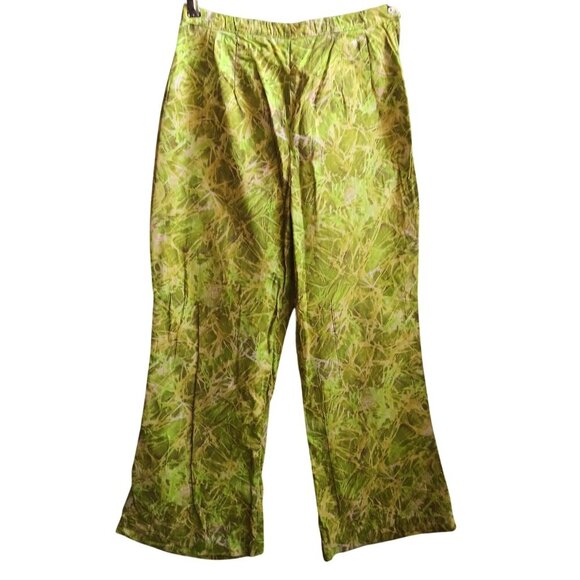 24x24 Vintage 1960's Green Abstract Print Bellbottom Womens Pants Side Zipper - Picture 1 of 6